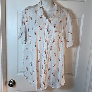 Torrid White Flamingo Ice Cream Cone Novelty Print Button Front Shirt Plus Sz 2